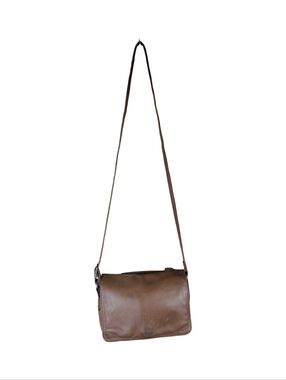 Derek Alexander Brown Leather Organizer Crossbody Bag Built In Wallet Minimalist